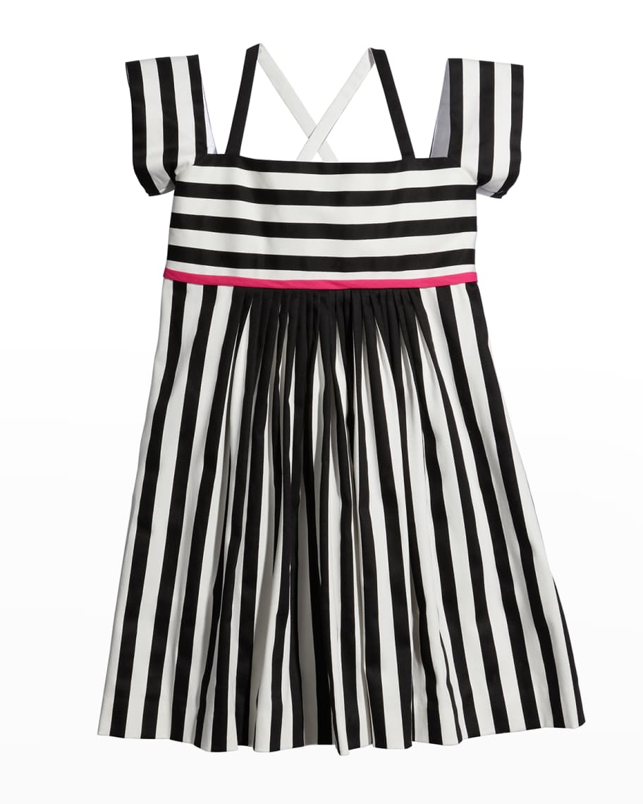 Helena Girl's Off-The-Shoulder Striped Dress, Size 7-14 | Neiman Marcus