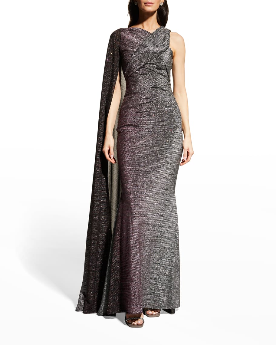 Talbot Runhof Rosedale Off-the-Shoulder Cape Gown | Neiman Marcus