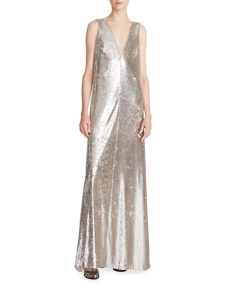 Halston Bianca Sequin Deep V-Neck Gown | Neiman Marcus