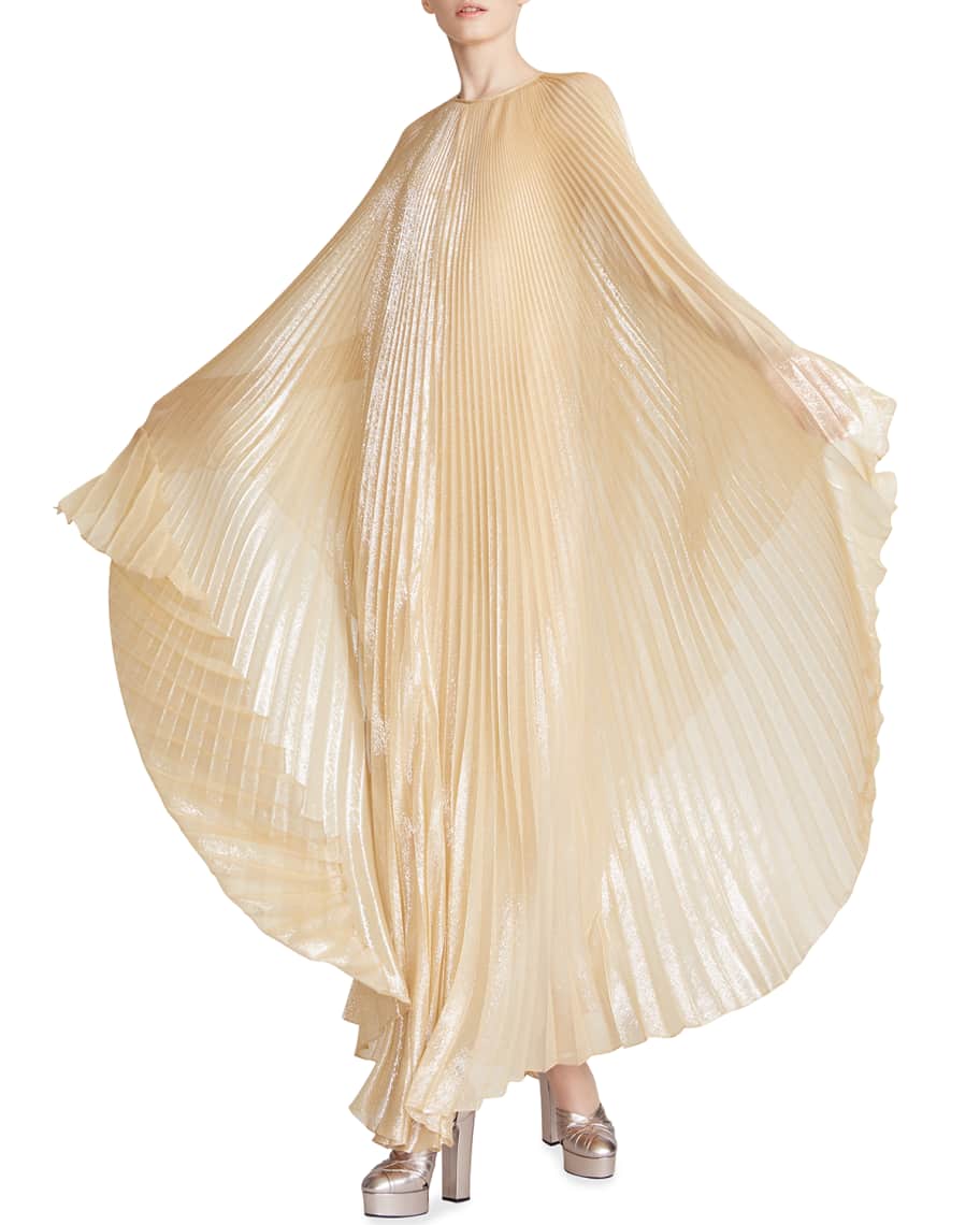 Halston Liza Pleated Metallic Caftan Gown Neiman Marcus
