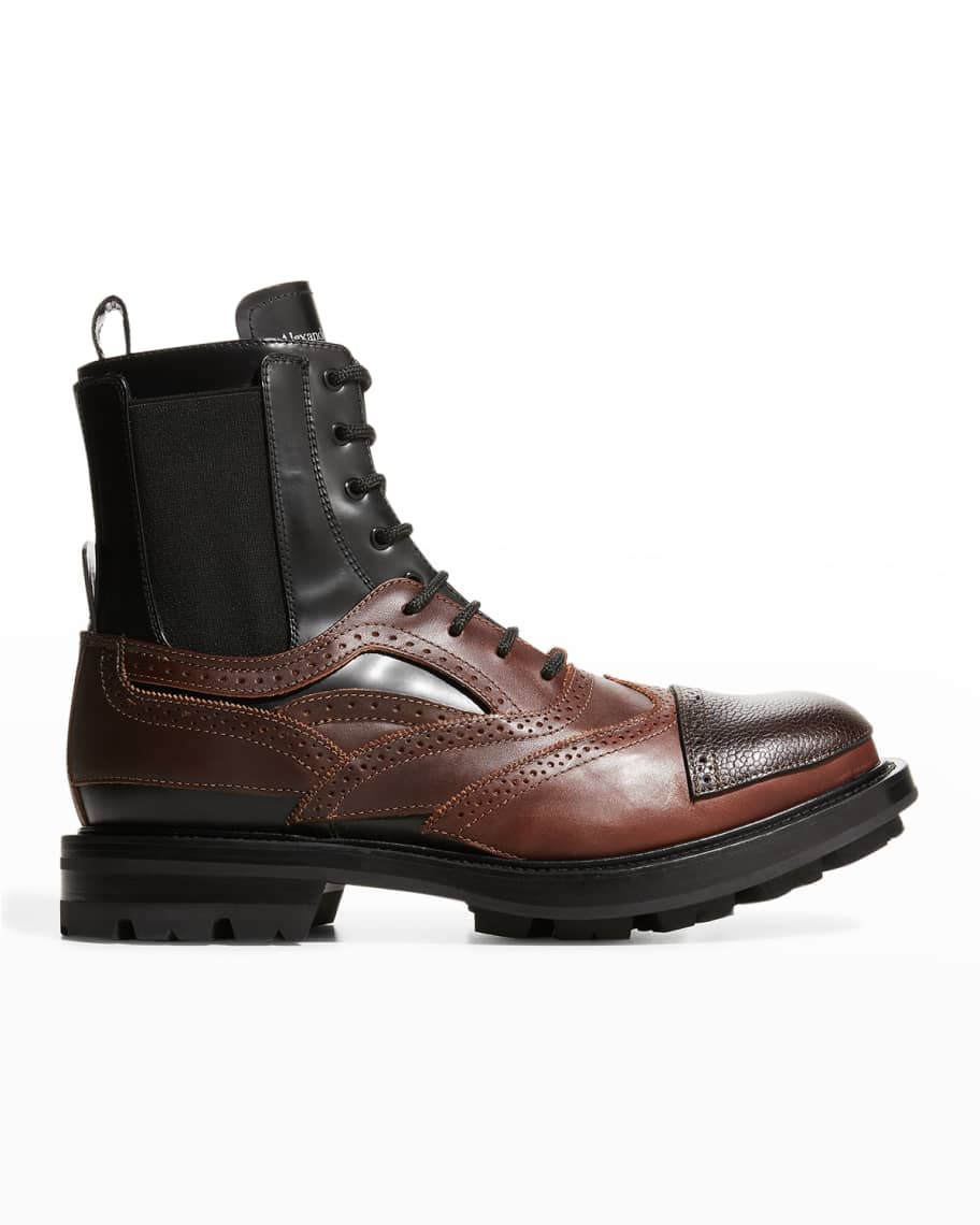 Alexander McQueen Men s Brogue Oxford Combat Boots Neiman Marcus