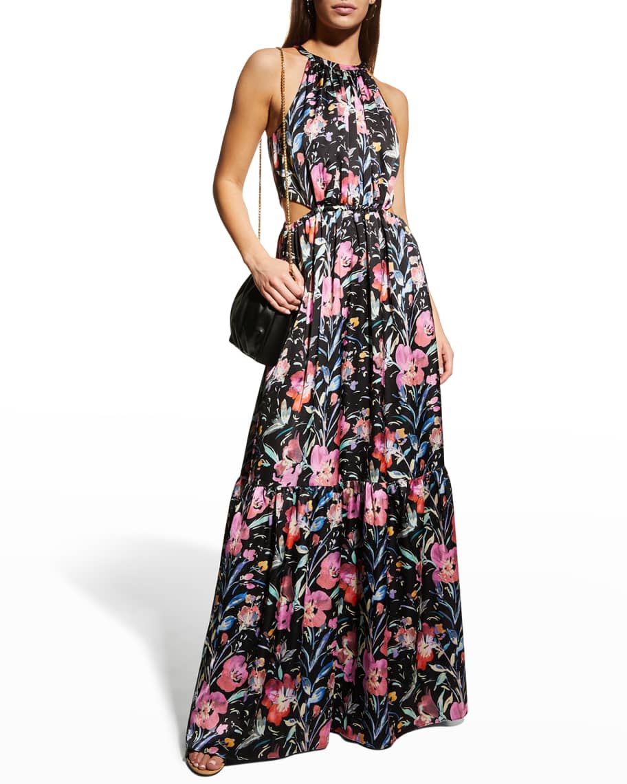 Aidan by Aidan Mattox FloralPrint Tiered Halter Maxi Dress Neiman Marcus