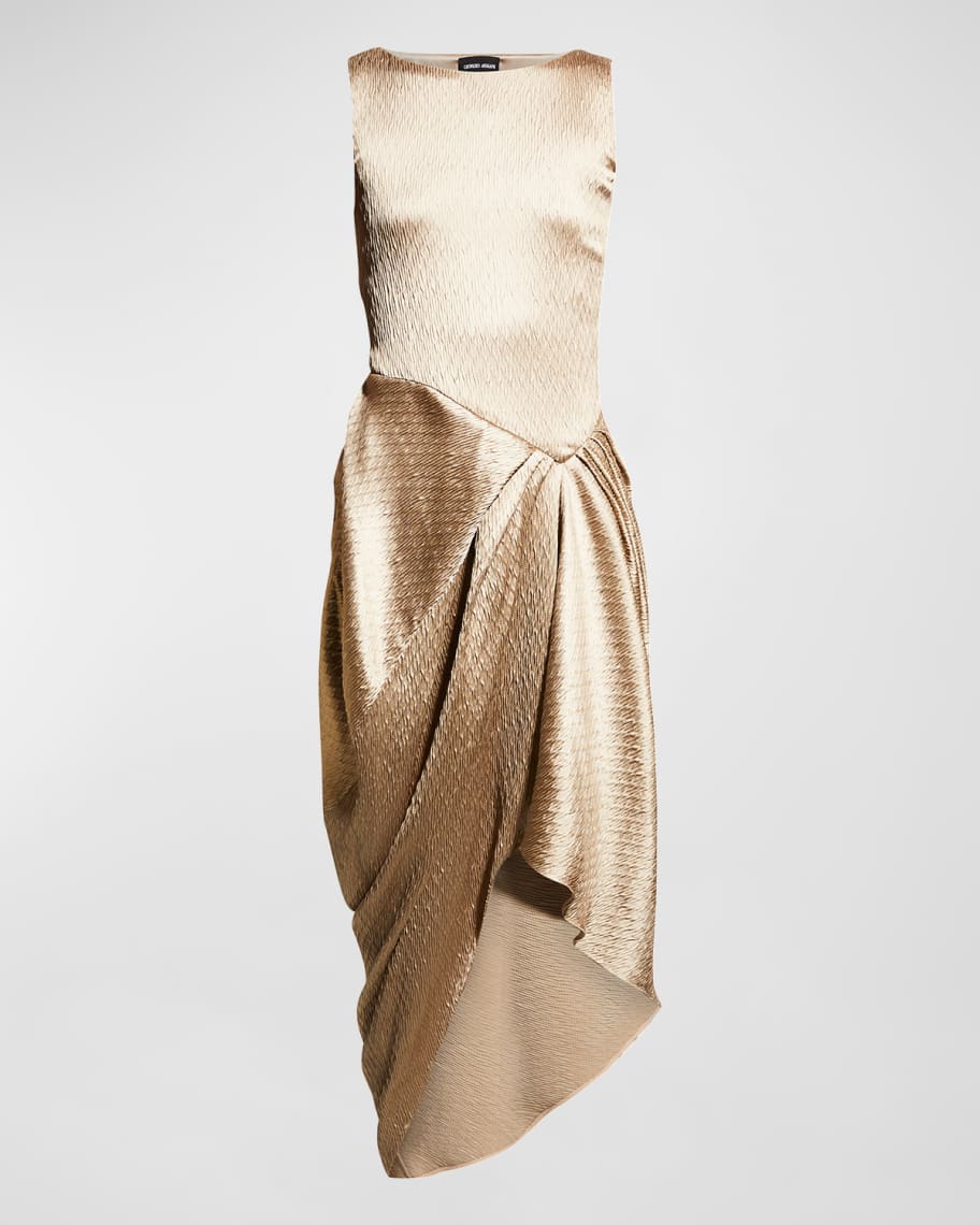 Giorgio Armani draped silk-cady midi dress - Neutrals