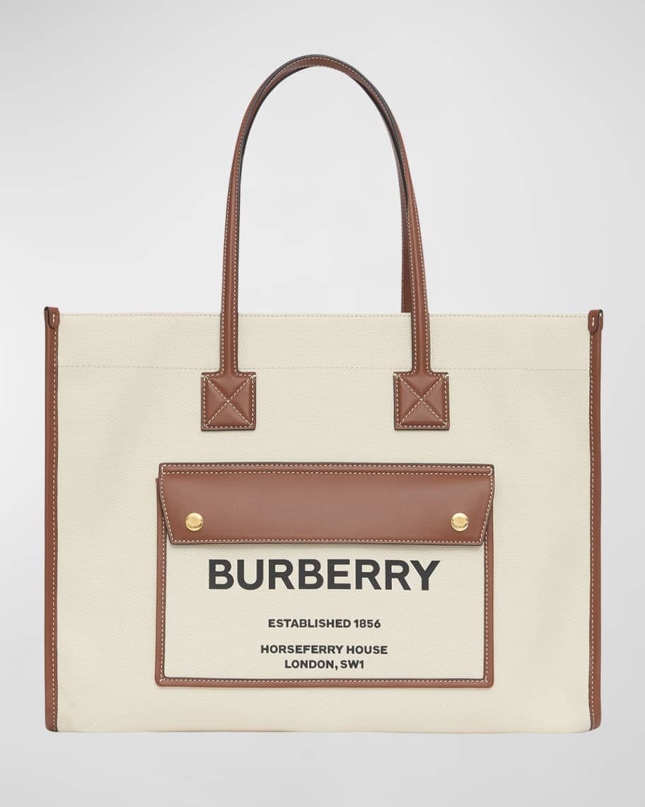 Burberry Smooth Leather & Canvas Pocket East-West Tote Bag | Neiman Marcus