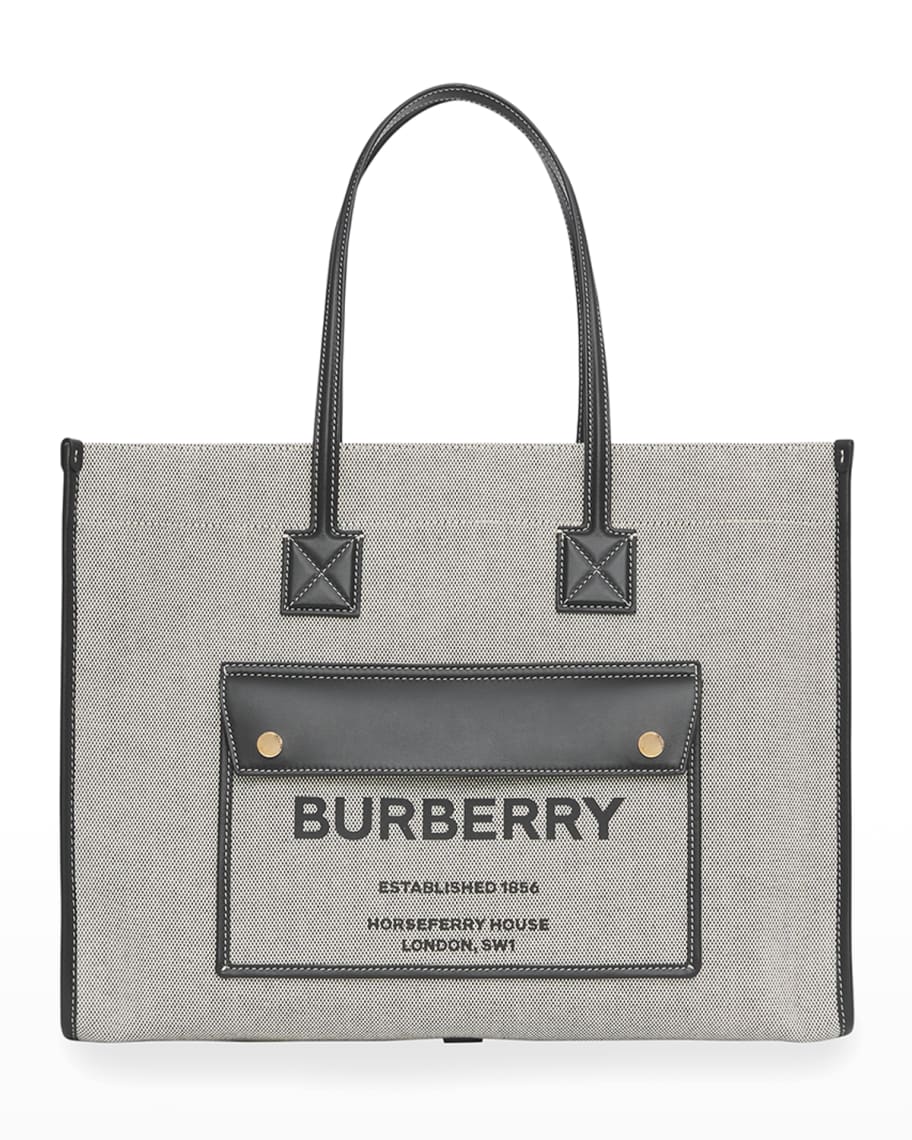 Statistical patrol autobiography Burberry Logo Canvas & Leather Pocket Shopper Tote Bag | Neiman Marcus