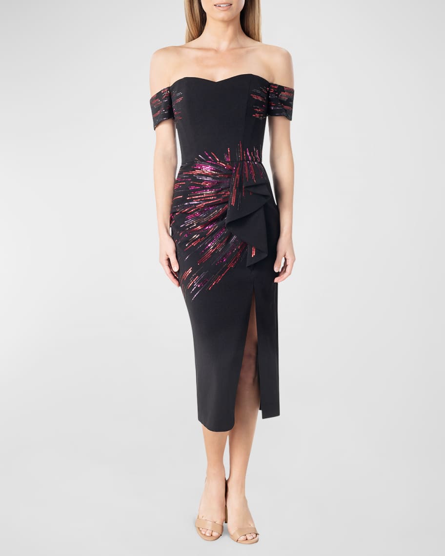 Dress the Population Black Label Alani Off the Shoulder Sequin