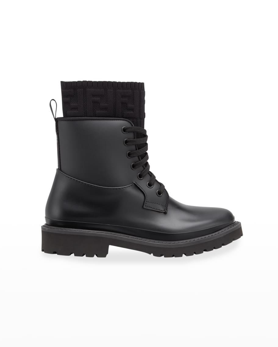 Fendi leather combat boot with ff cuff on sale