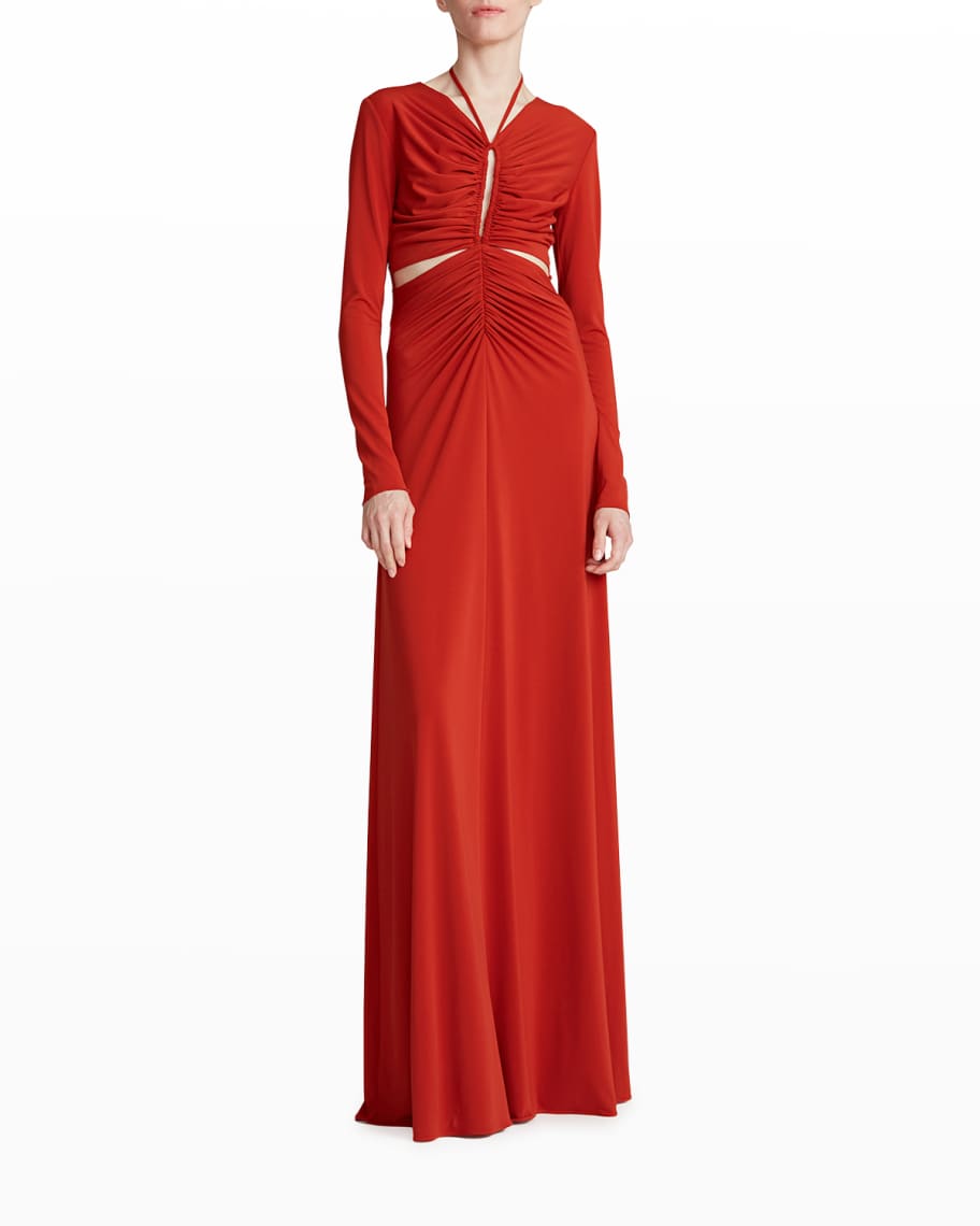 Halston Baylee Shirred Jersey Cutout Gown | Neiman Marcus