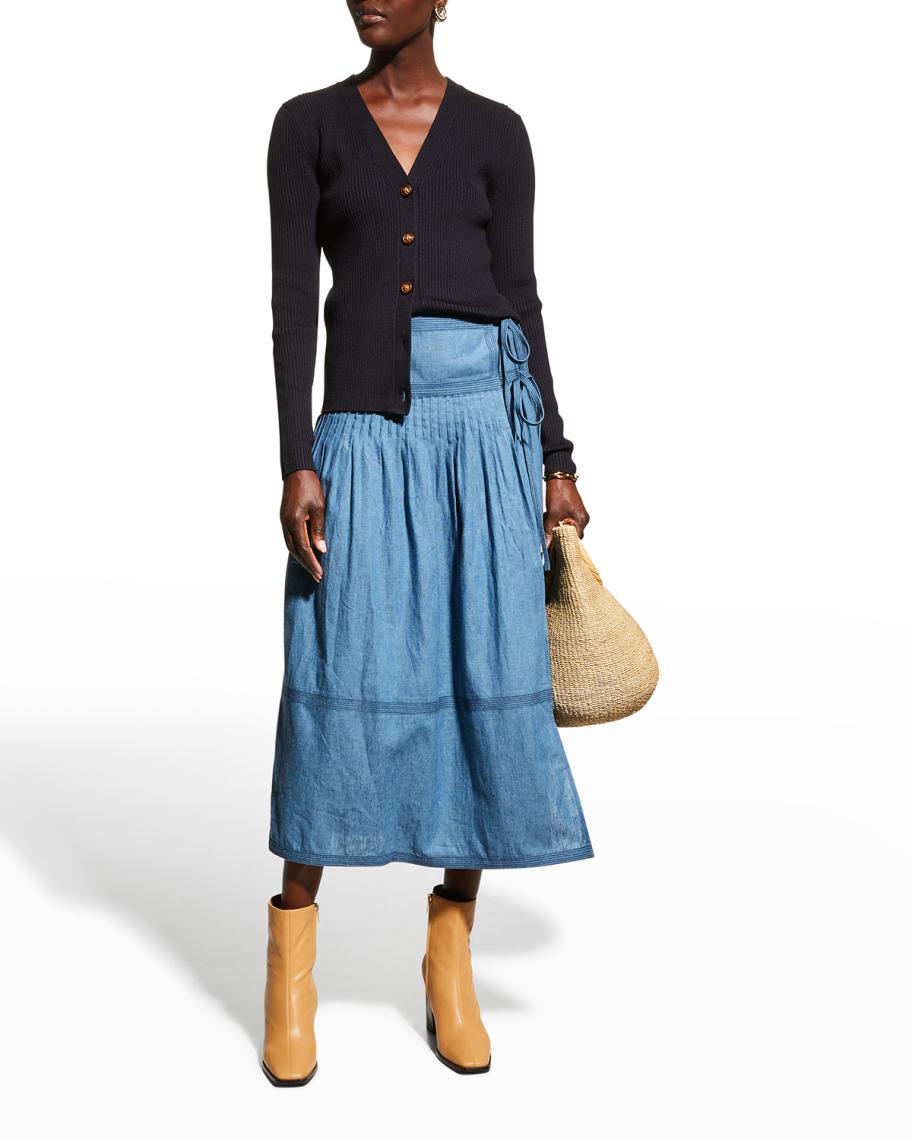 Tory Burch Ribbed Wool Cardigan | Neiman Marcus