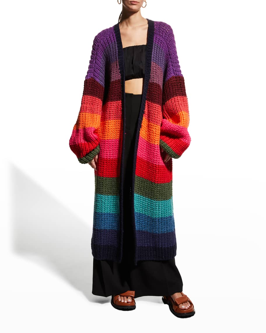 Farm Rio Rainbow Stripes Midi Cardigan | Neiman Marcus