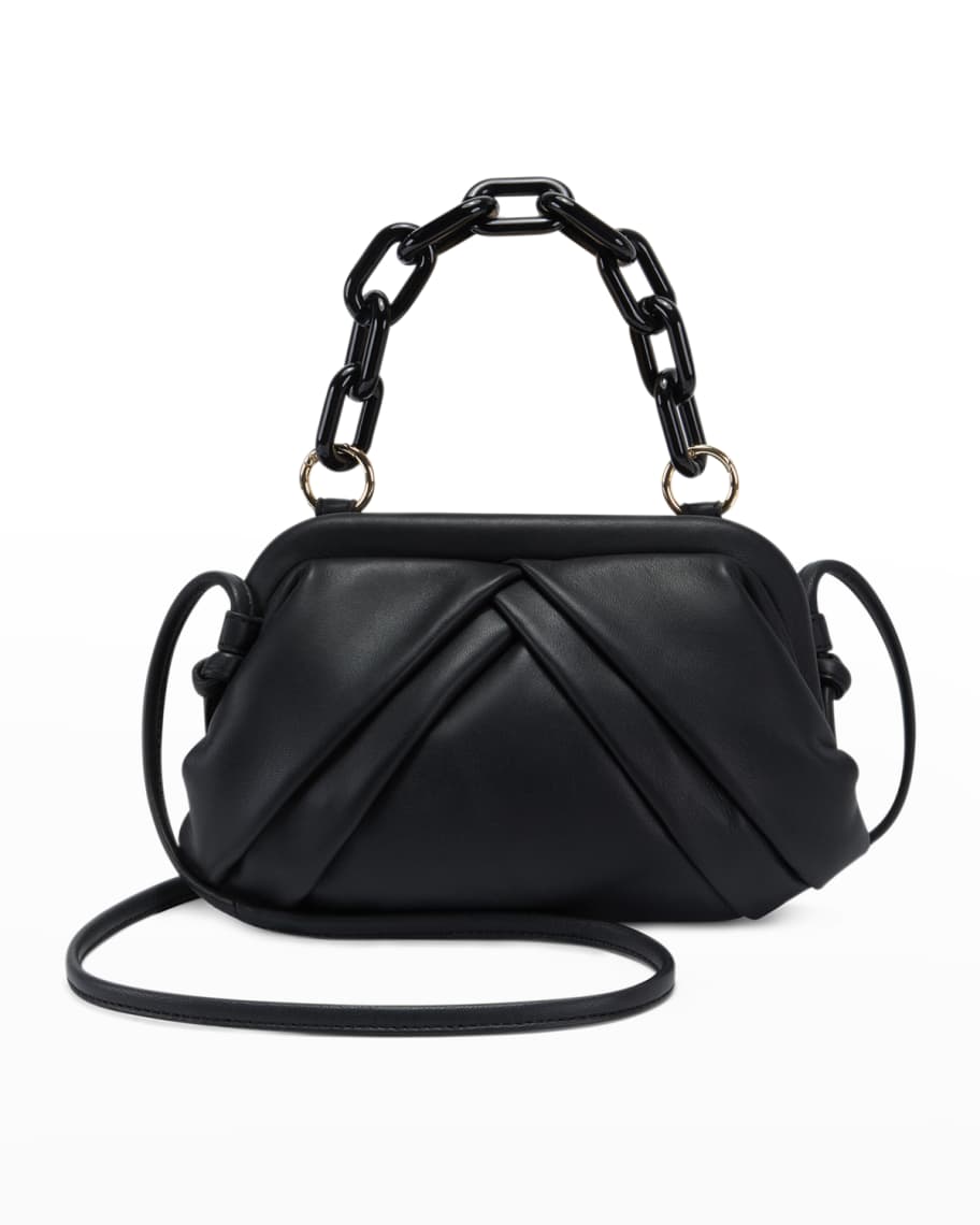 Rafe Brooke Small Pleated Frame Top-Handle Crossbody Bag, Black