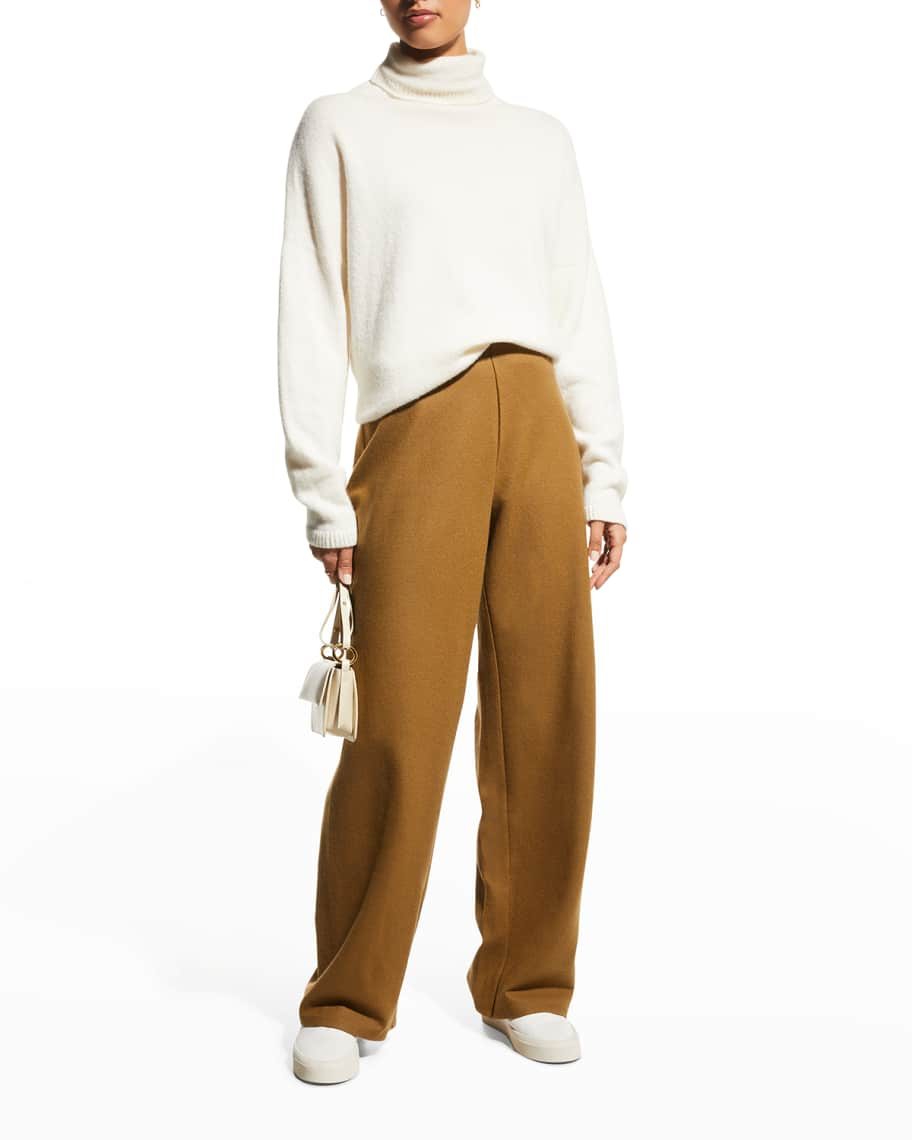 Boiled Wool Jersey Pleated Wide-Leg Pant