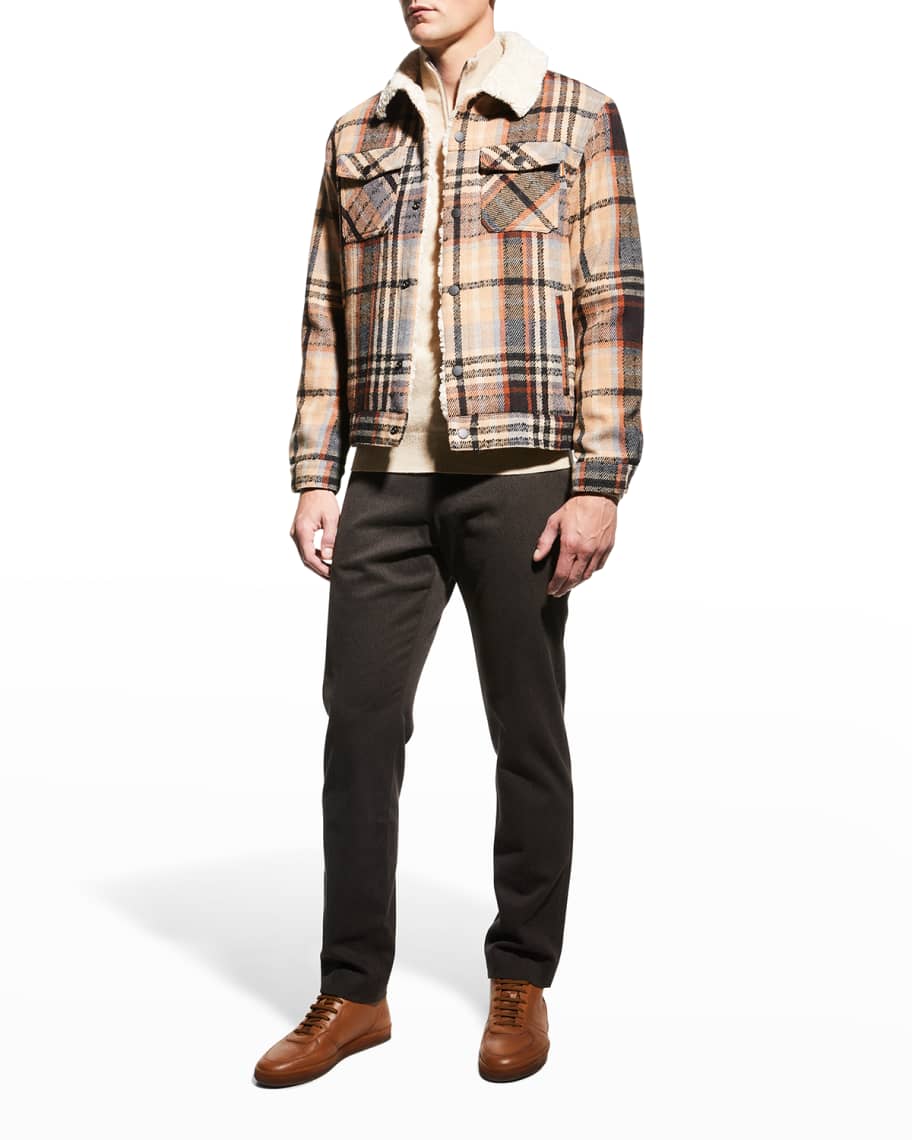 Scotch & Soda Men's Sherpa-Lined Plaid Trucker Jacket | Neiman Marcus