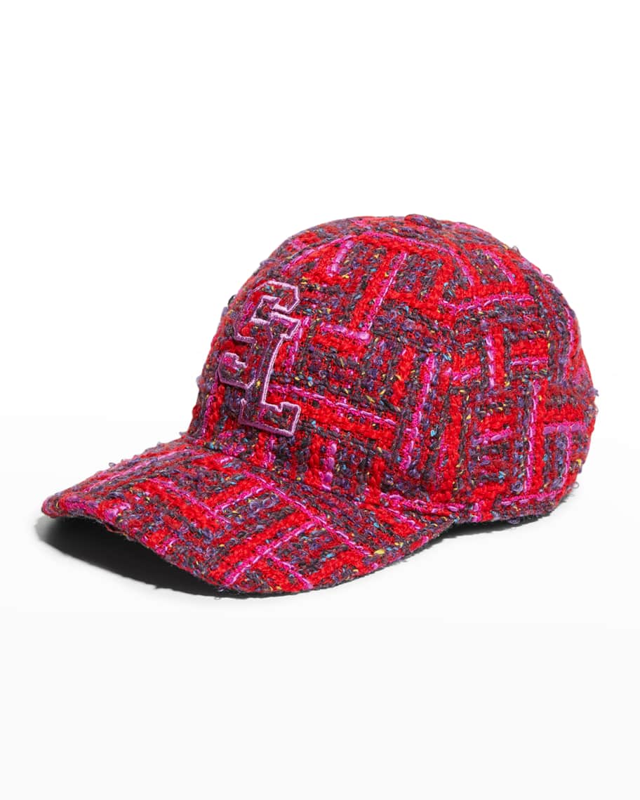 Saint Laurent SL Logo Multicolor Tweed Baseball Cap Neiman Marcus