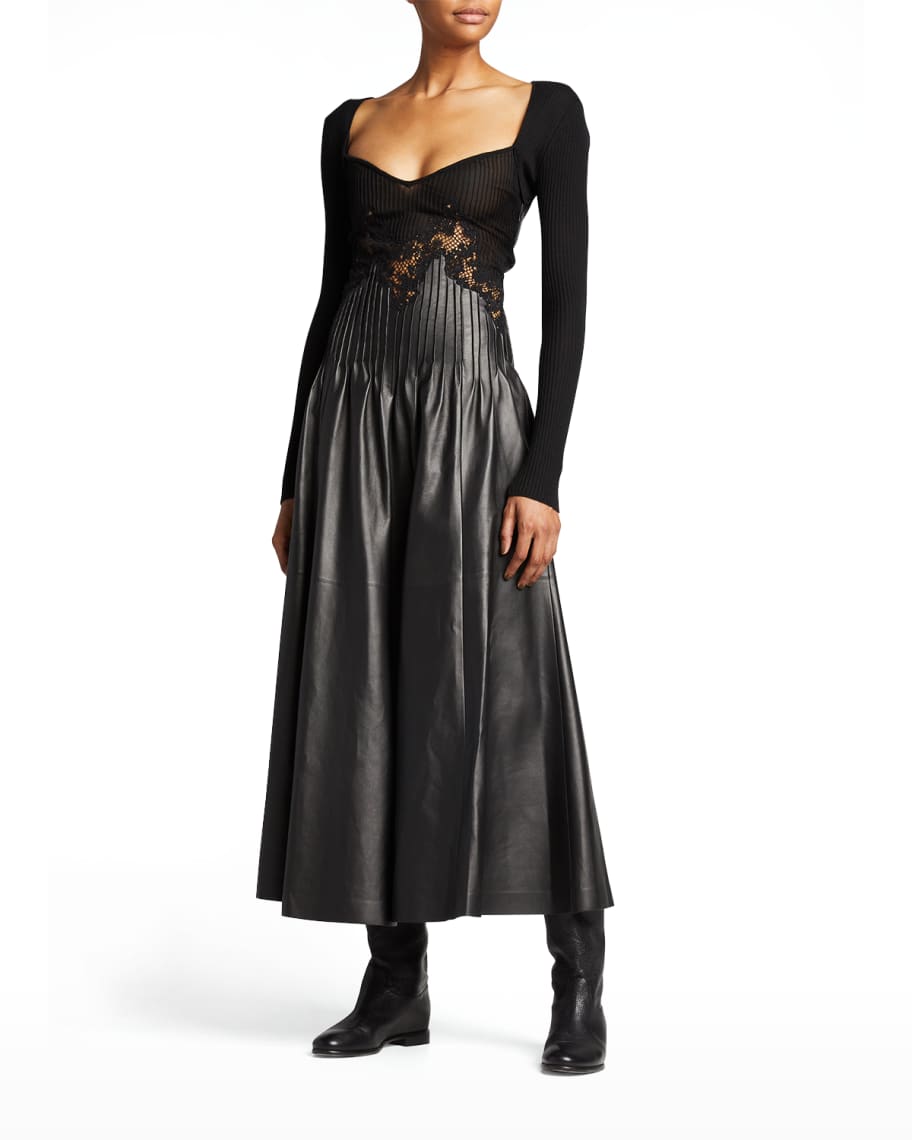 Gabriela Hearst Hilde Lace & Pintuck Leather Dress |