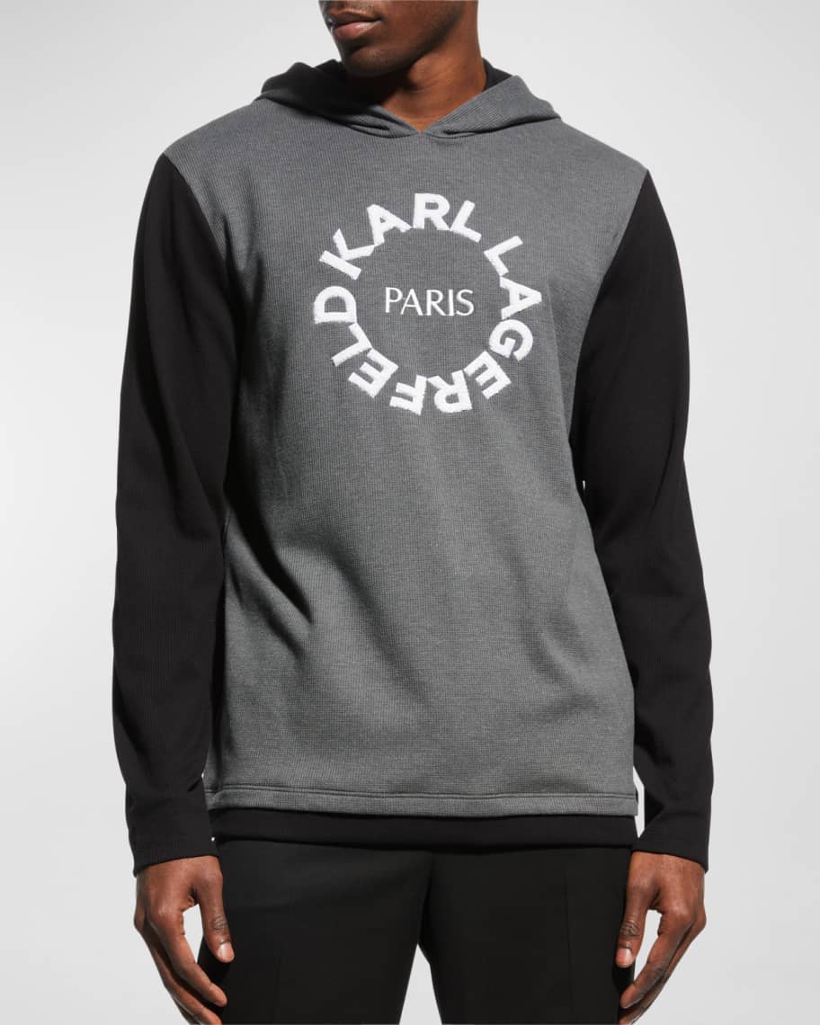 Karl Lagerfeld Paris Men's Circle-Logo Thermal Hoodie | Neiman Marcus
