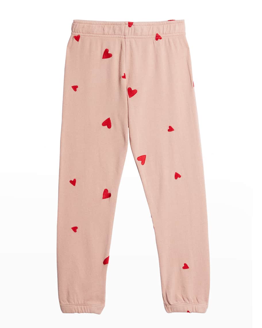 Monrow Mini Girls Allover Heart Embroidered Elastic Waist Sweats