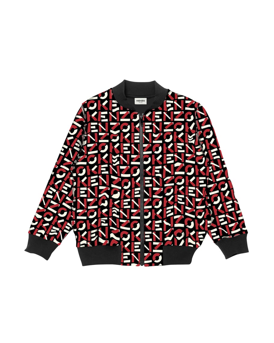 Kenzo Boy's Monogram Print Zip Jacket, Size 25 Neiman Marcus