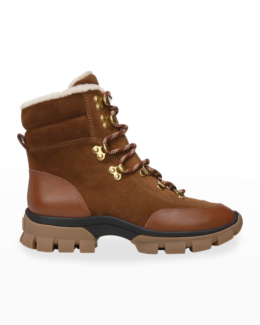 Veronica Beard Galina Water Repellent Suede Shearling Hiker Booties Neiman Marcus