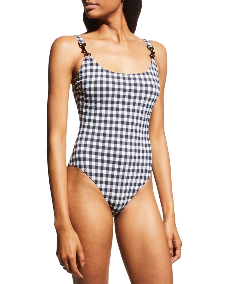 Tory Burch Clip Tank Gingham One-Piece Swimsuit | Neiman Marcus