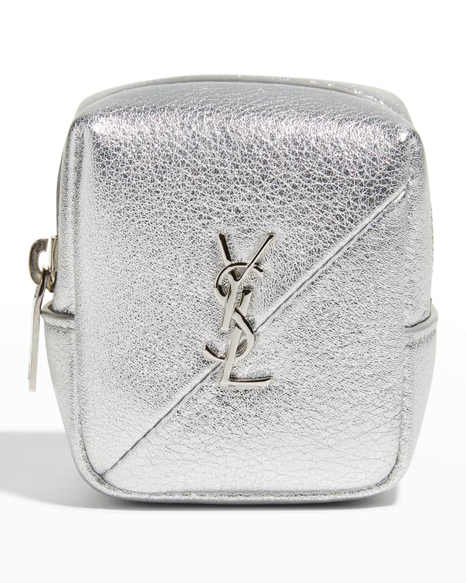 NEW $445 Saint Laurent YSL logo "Jamie" black & ivory cube  charm key pouch case