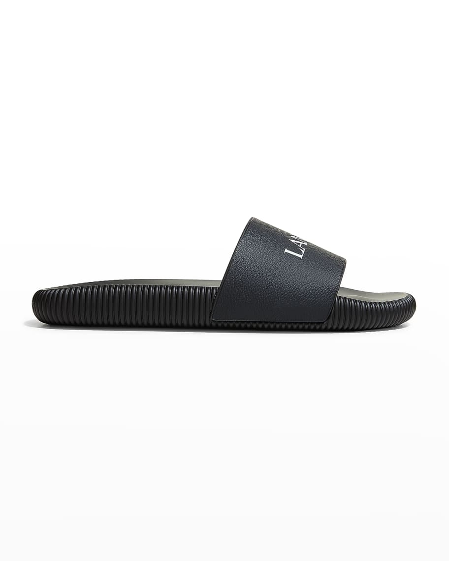 Lanvin Men's Logo Leather Slide Sandals Neiman Marcus