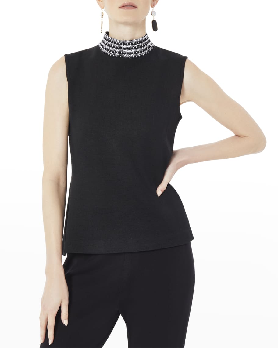 Misook Embroidered Mock-Neck Knit Tank | Neiman Marcus
