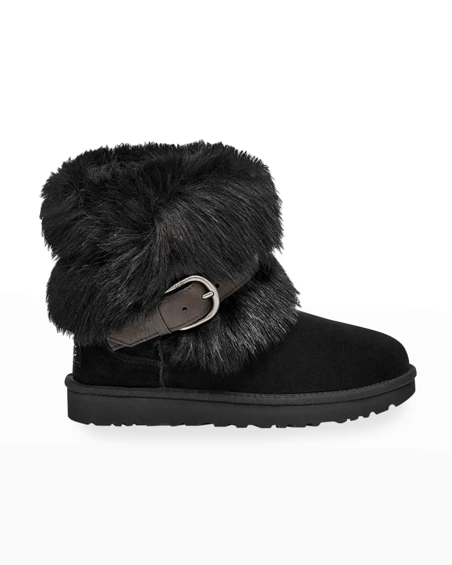 UGG Classic Shaggy Buckle Short Booties | Neiman Marcus