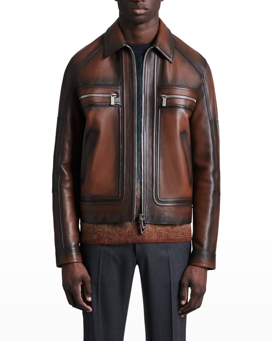 Berluti Men's Patina Leather Blouson Jacket | Neiman Marcus