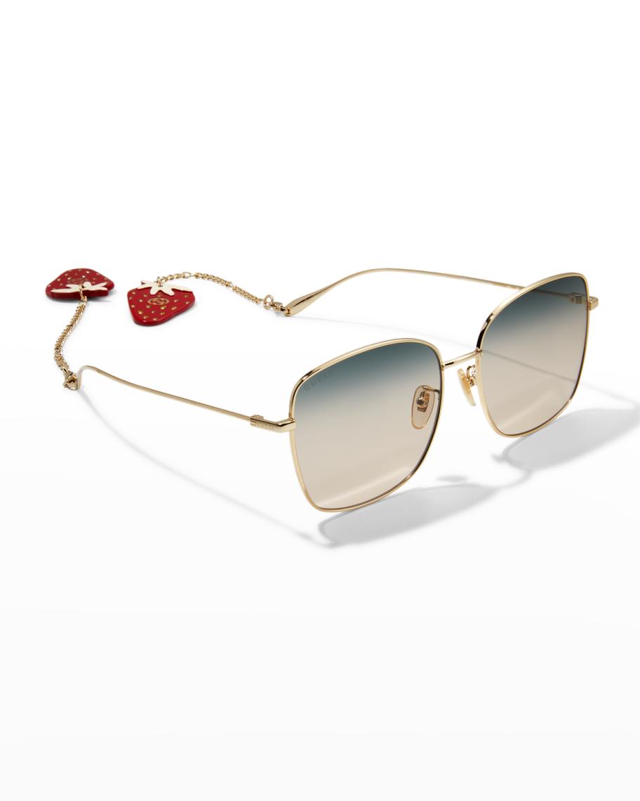Gucci Oversized Square Metal Sunglasses w/ Strawberry Drops  display picture 2