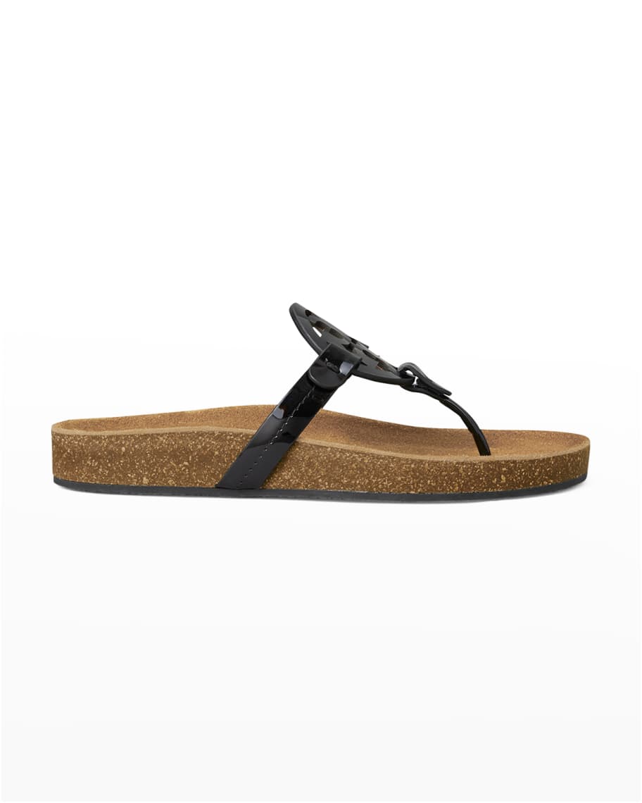 Tory Burch Miller Cloud Patent/Cork Thong Sandals | Neiman Marcus