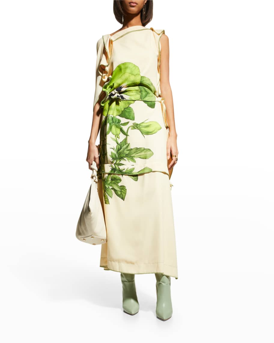 Kenzo Draped Floral Midi Dress Neiman Marcus