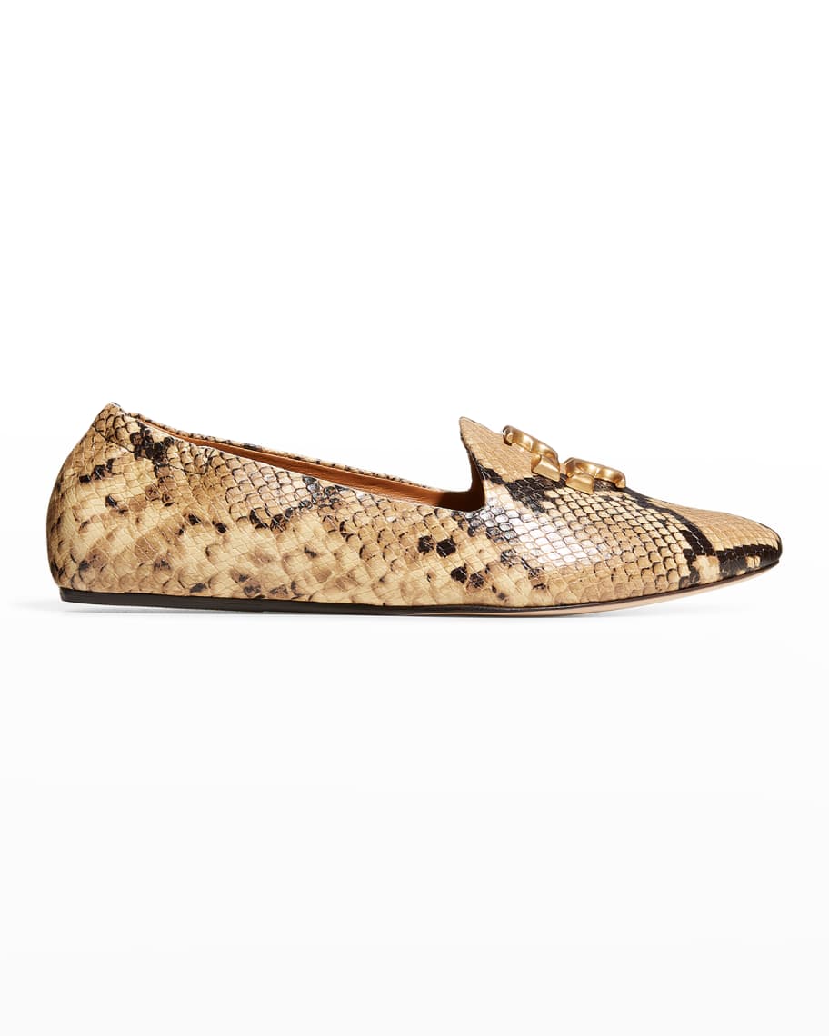 Tory Burch Eleanor Snake-Print Leather Medallion Loafers | Neiman Marcus