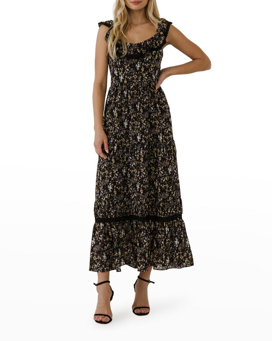 Free the Roses Ruffled Square-Neck Maxi Dress | Neiman Marcus