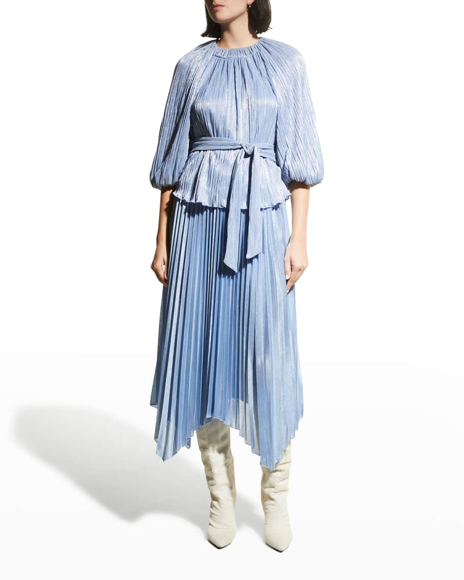 SIMKHAI Anne Plisse Lame Pleated Handkerchief Skirt | Neiman Marcus