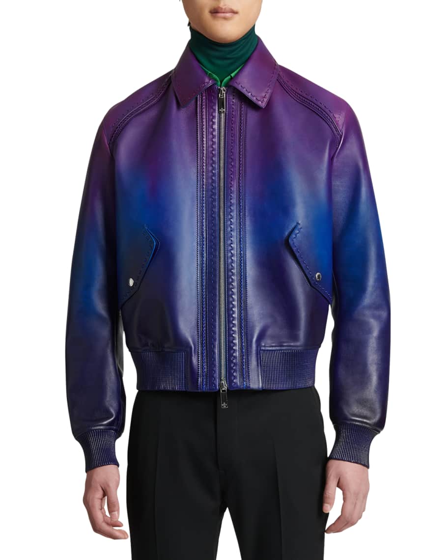 Berluti Men's Ombré Leather Bomber Jacket Neiman Marcus