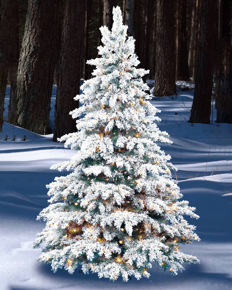 Barcana 7' Flocked Silvertip Tree Glow Warm White LED Prelit Christmas