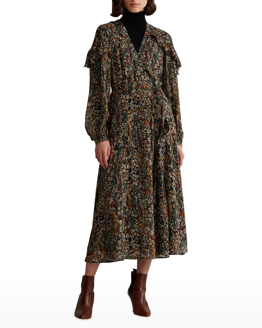 Polo Ralph Lauren Junia Crinkled Floral Wrap Dress | Neiman Marcus