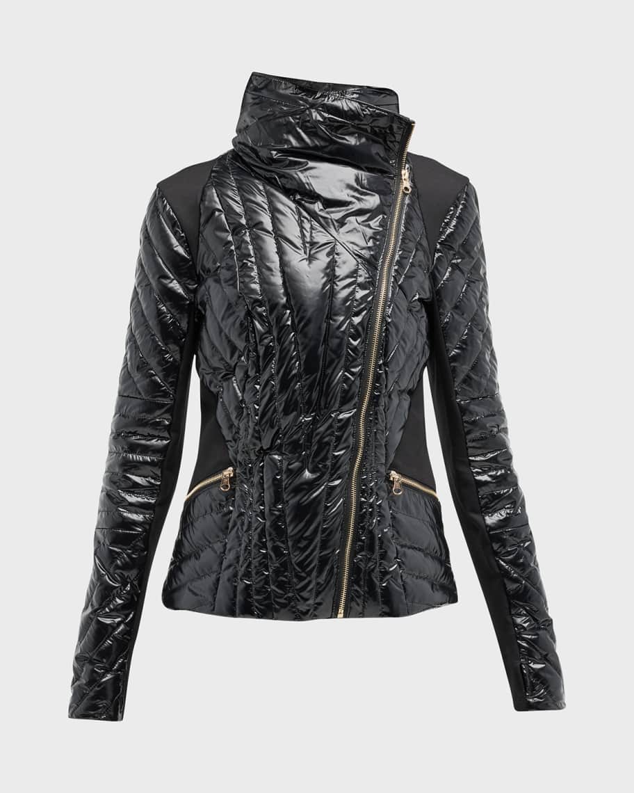 Hooded motion panel quilted down jacket clearance