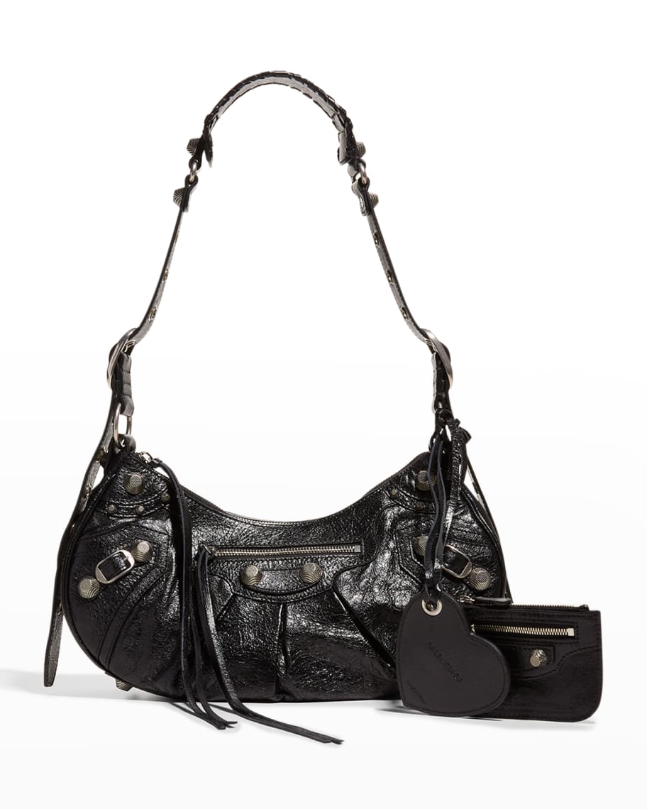 Balenciaga Cagole Studded Texture Leather Shoulder Bag | Neiman Marcus