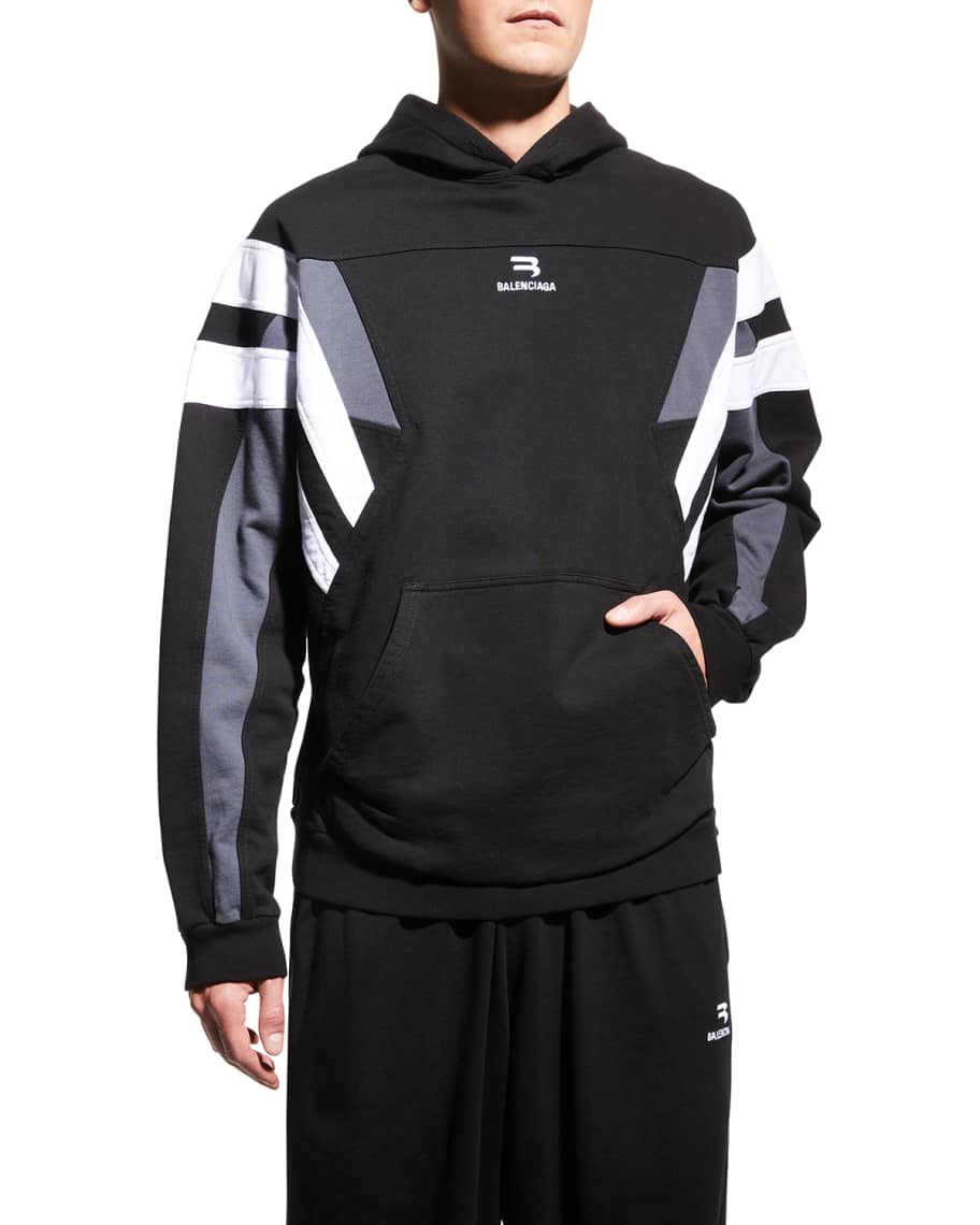 Balenciaga Men's Terry Sleeve-Stripe Track Hoodie