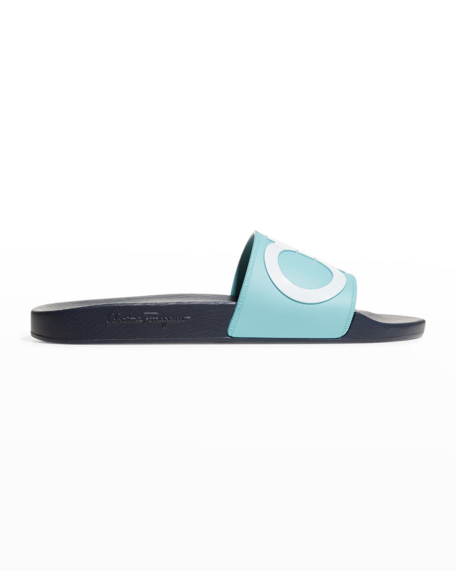 Ferragamo Men's Groove 2 Gancini Pool Slide Sandals | Neiman Marcus