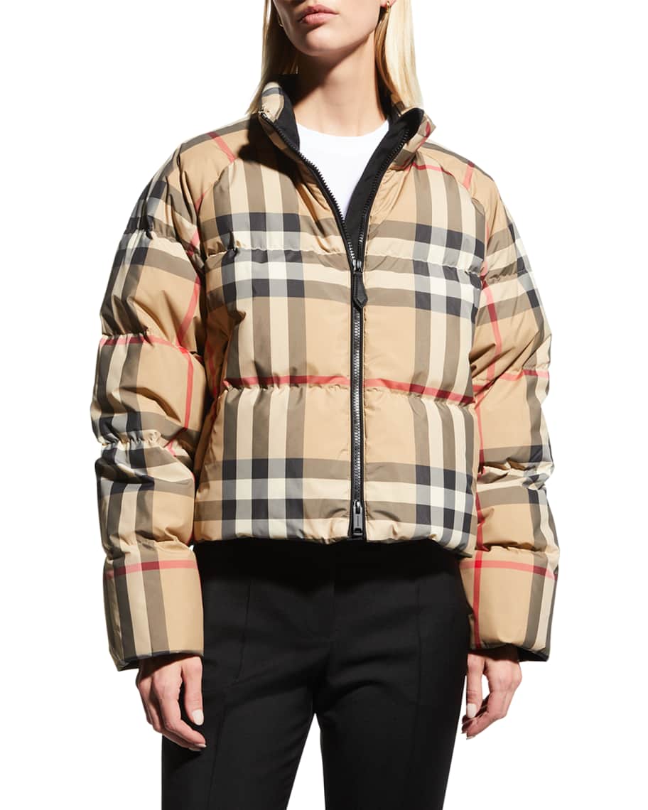 Burberry Check Cropped Puffer Jacket Neiman Marcus