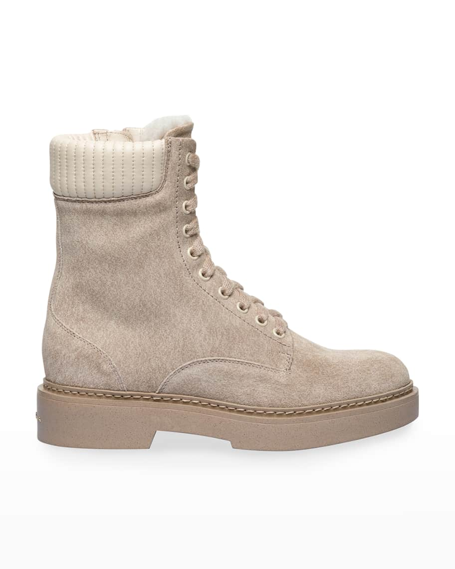 Santoni Fetch Suede Combat Boots w/ Shearling Lining | Neiman