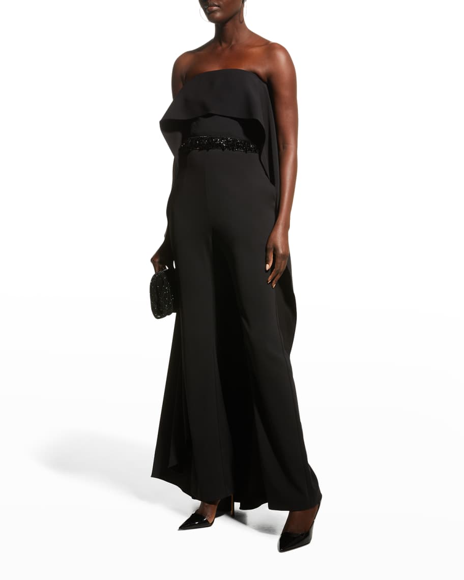 Badgley Mischka Collection Flowing Bustier Crepe Jumpsuit Neiman