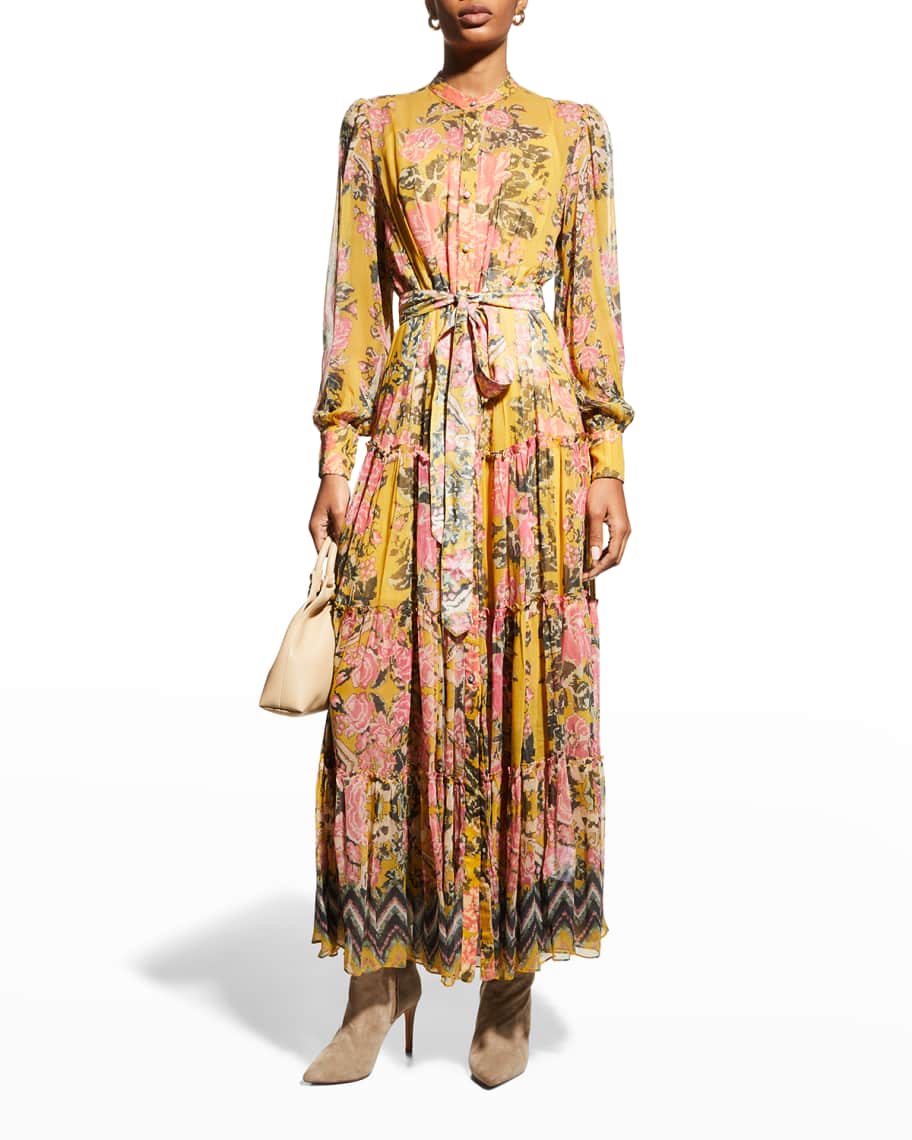 Hemant Nandita Nova Tiered Maxi Dress with Belt Neiman Marcus