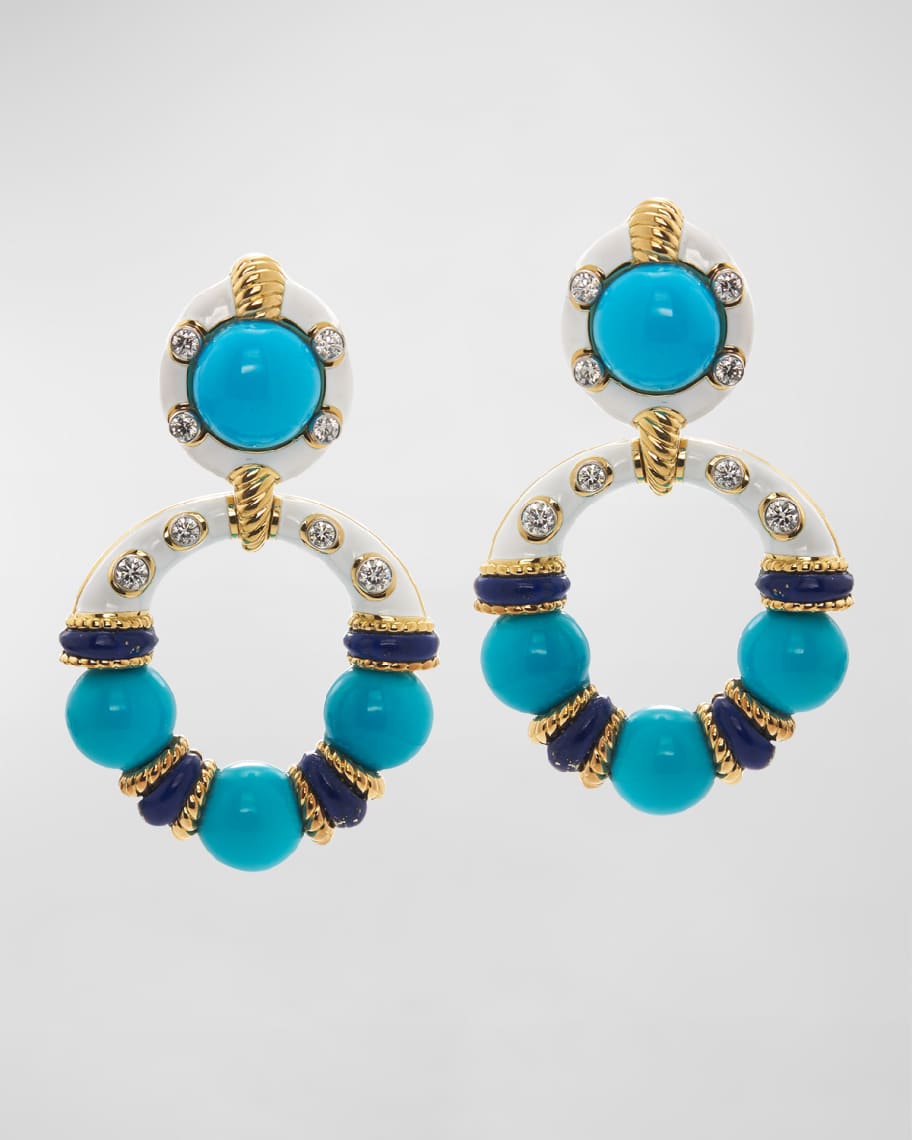 David Webb Lapis, Turquoise and Diamond White Enamel Earrings | Neiman ...