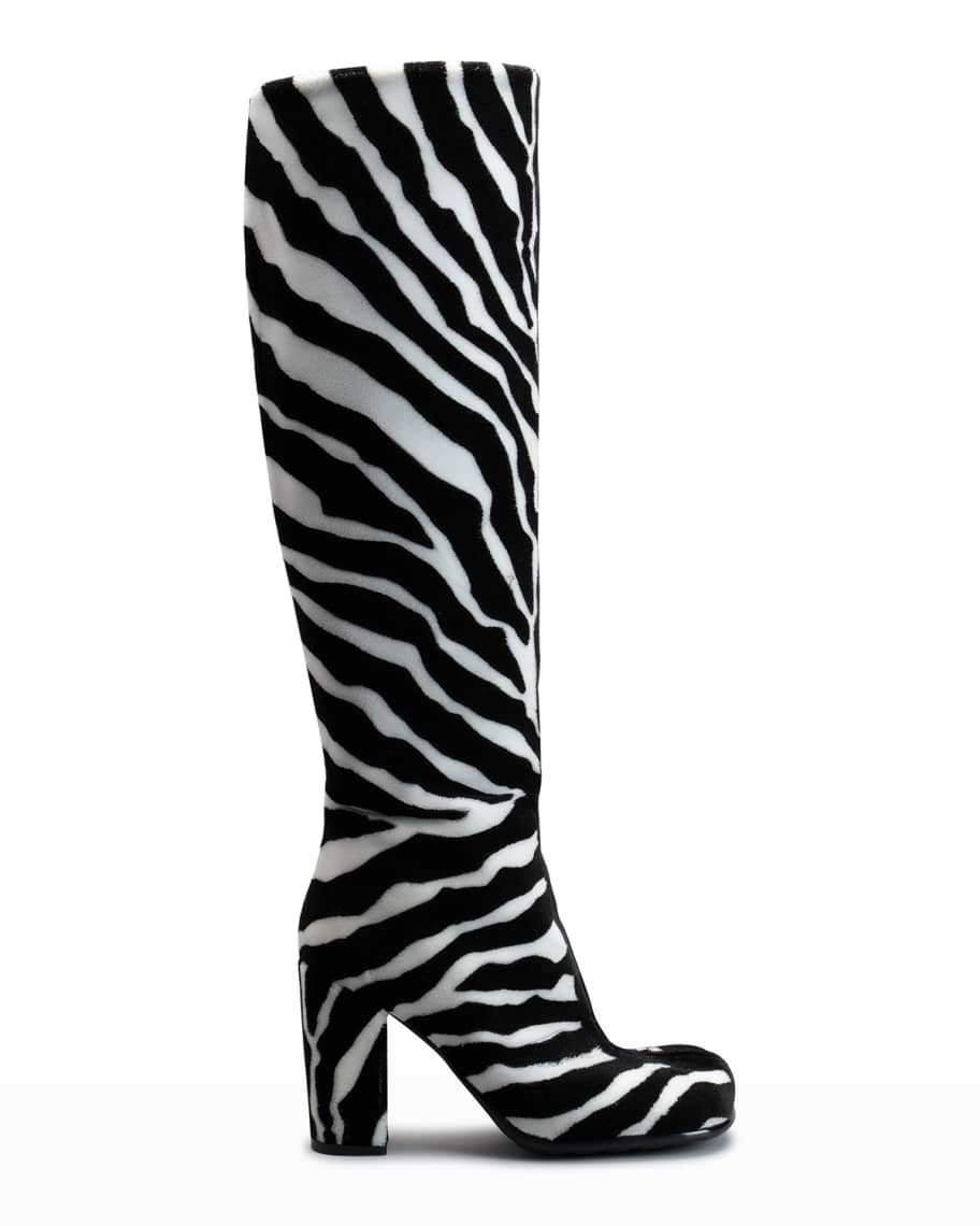 Bottega Veneta Zebra-Print Knee Boots | Neiman Marcus