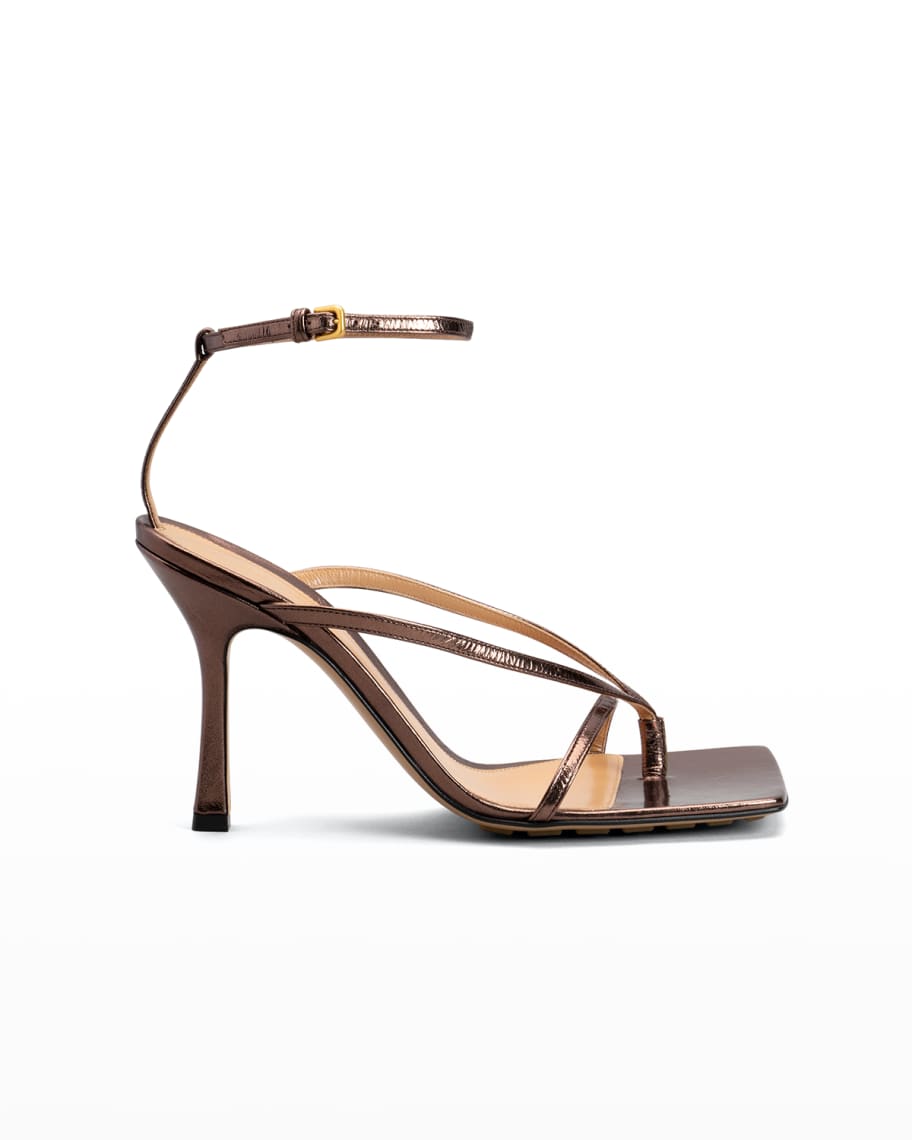 Bottega Veneta Multi Strap Metallic Stretch High-Heel Sandals | Neiman ...