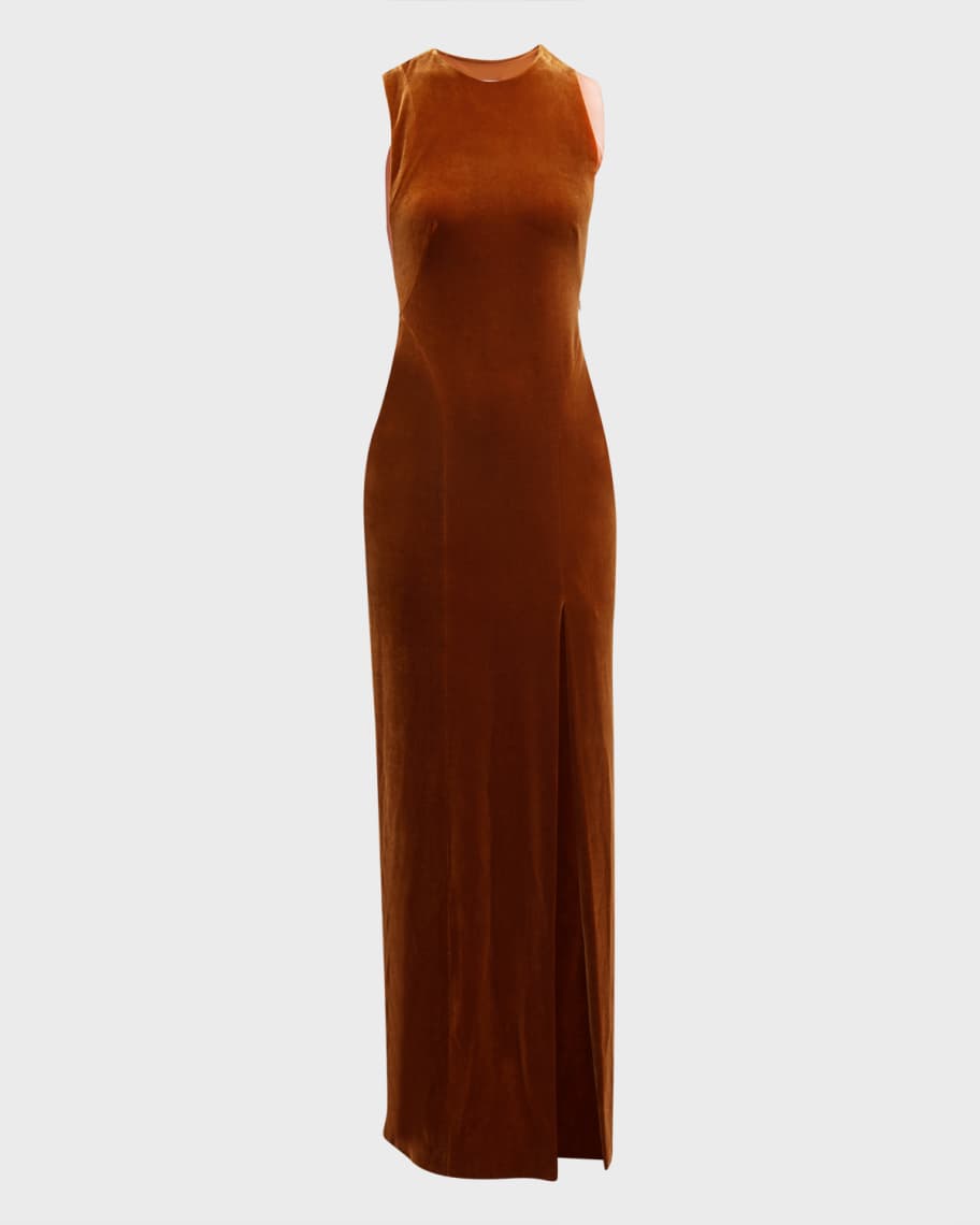 Image 2 of 6: Velvet Back-Cutout Gown